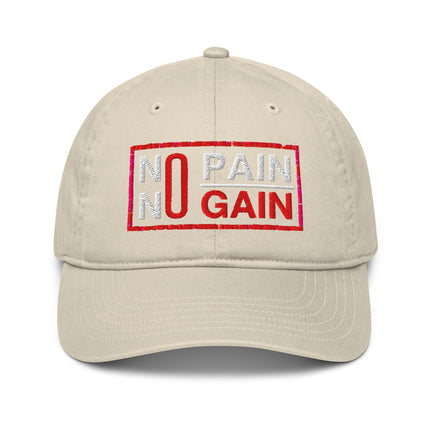 Casquette de baseball bio Broderie No pain no gain - pimp your tee