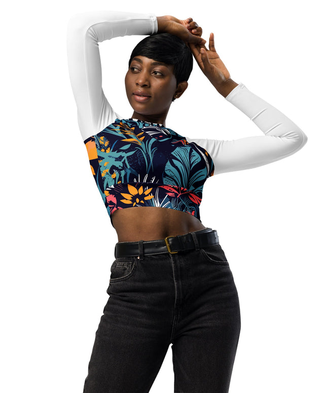 Haut court à manches longues en matières recyclées - Fleurs - pimp your tee