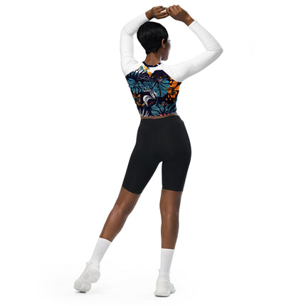 Haut court à manches longues en matières recyclées - Fleurs - pimp your tee