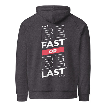 Sweat à capuche écologique Raglan unisexe - Be fast or be last - pimp your tee