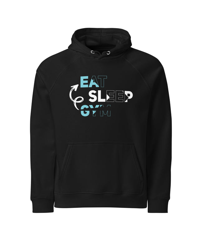 Sweat à capuche écologique Raglan unisexe - Eat sleep gym - pimp your tee
