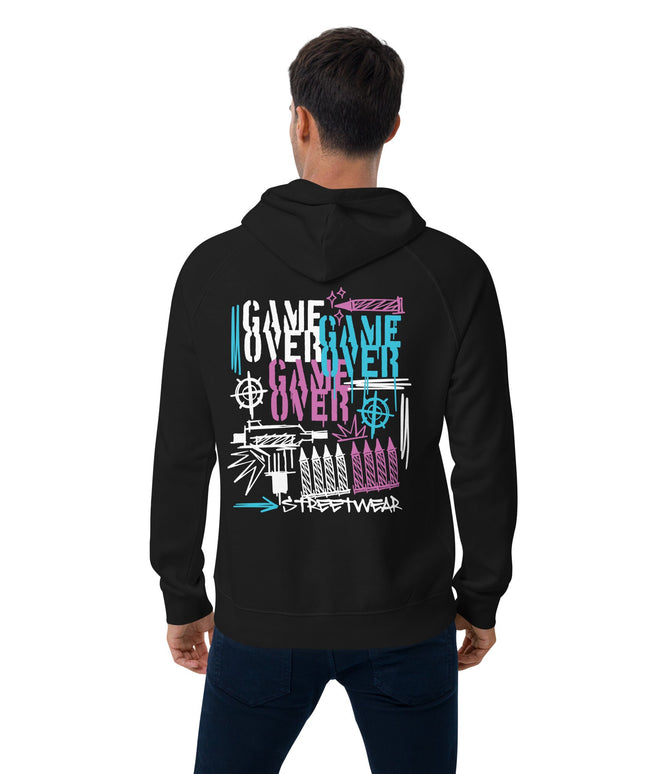 Sweat à capuche écologique Raglan unisexe - Game Over - pimp your tee