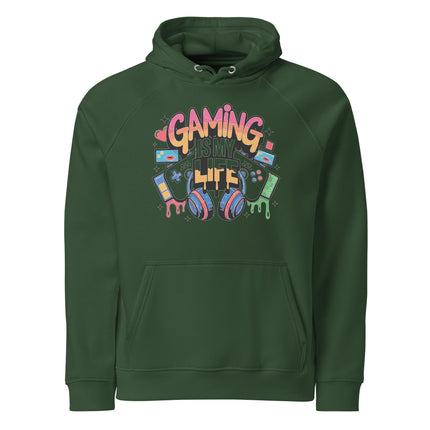 Sweat à capuche écologique Raglan unisexe - Gaming is my life - pimp your tee
