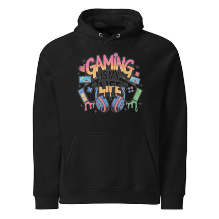 Sweat à capuche écologique Raglan unisexe - Gaming is my life - pimp your tee