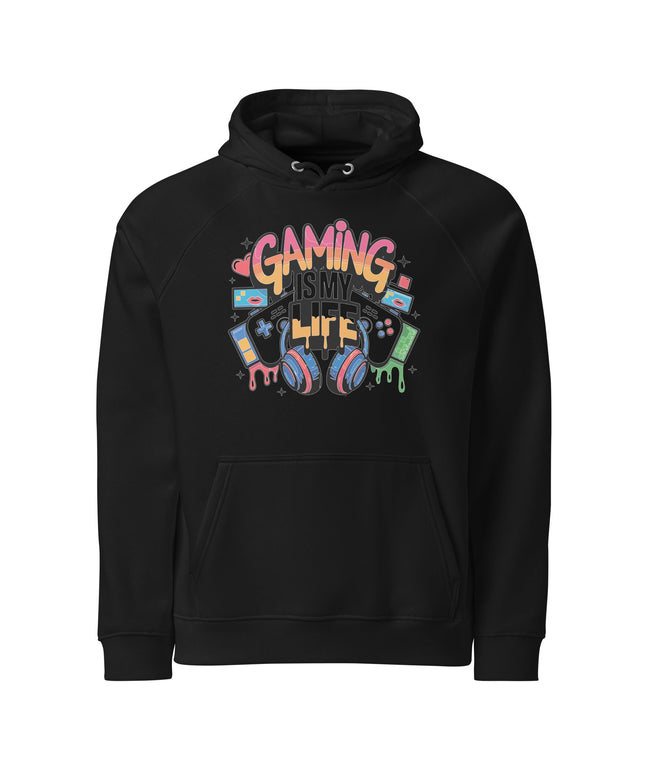 Sweat à capuche écologique Raglan unisexe - Gaming is my life - pimp your tee