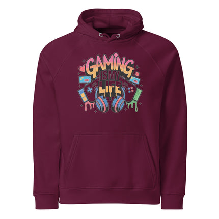 Sweat à capuche écologique Raglan unisexe - Gaming is my life - pimp your tee