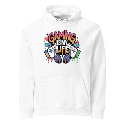Sweat à capuche écologique Raglan unisexe - Gaming is my life - pimp your tee