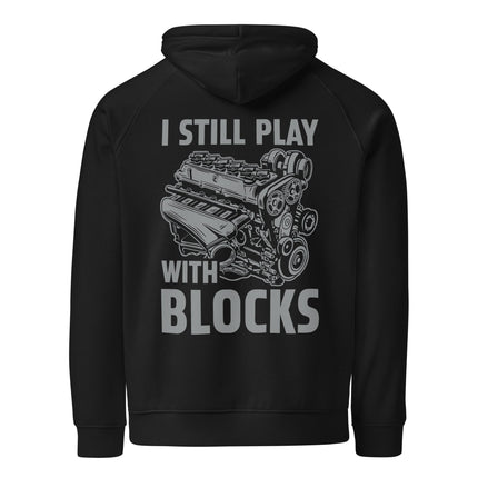 Sweat à capuche écologique Raglan unisexe - I still play with blocks - pimp your tee