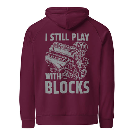 Sweat à capuche écologique Raglan unisexe - I still play with blocks - pimp your tee