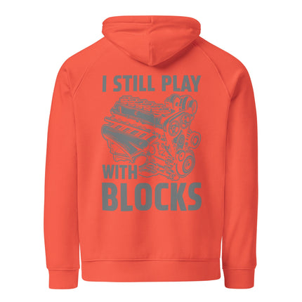 Sweat à capuche écologique Raglan unisexe - I still play with blocks - pimp your tee