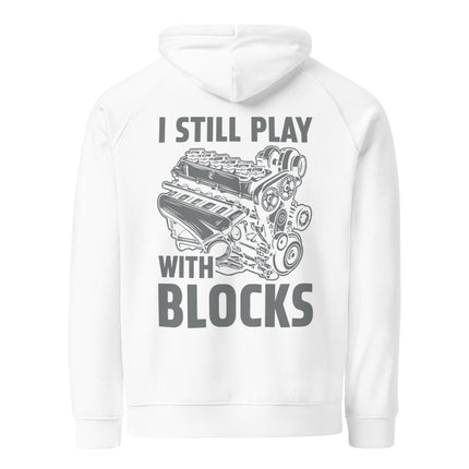 Sweat à capuche écologique Raglan unisexe - I still play with blocks - pimp your tee