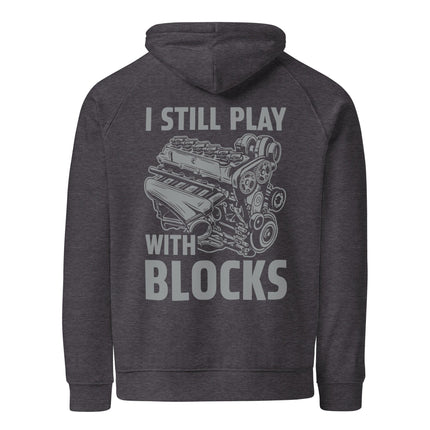 Sweat à capuche écologique Raglan unisexe - I still play with blocks - pimp your tee