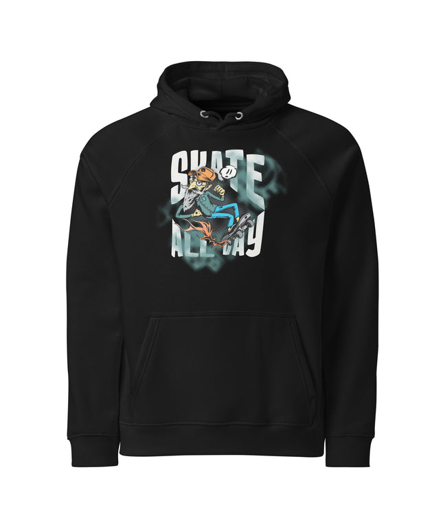 Sweat à capuche écologique Raglan unisexe - Skate all day - pimp your tee