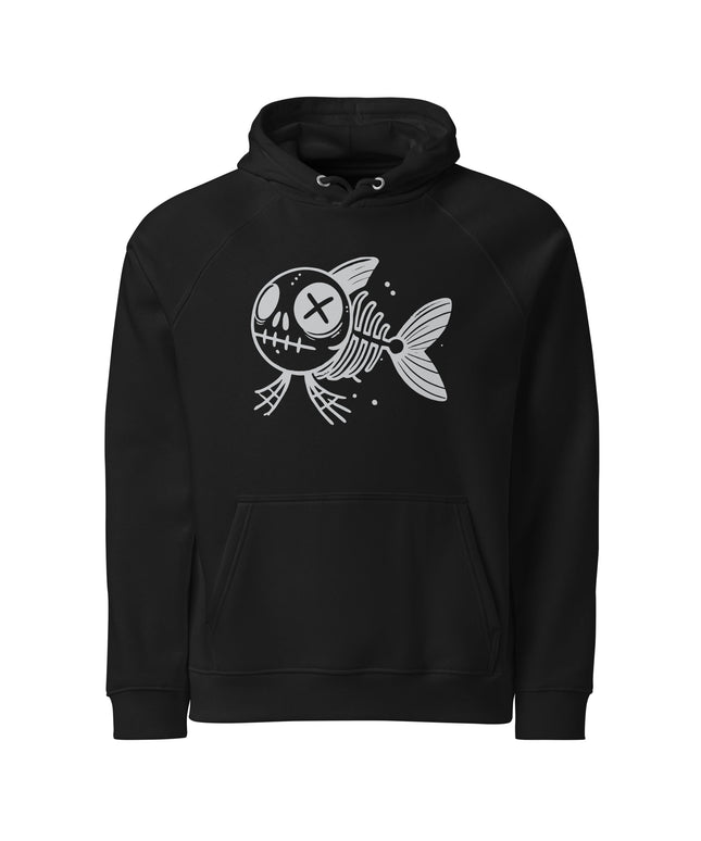 Sweat à capuche écologique Raglan unisexe - Skeleton Fish - pimp your tee